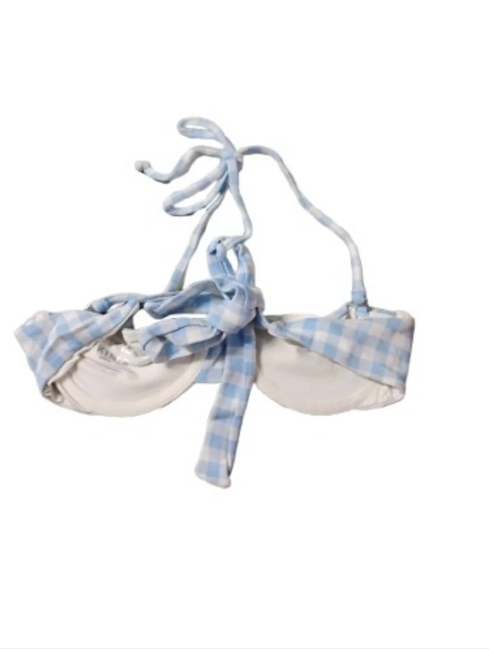 Frankie's Bikinis Blue White Gingham Underwire Bikini Top Sz S